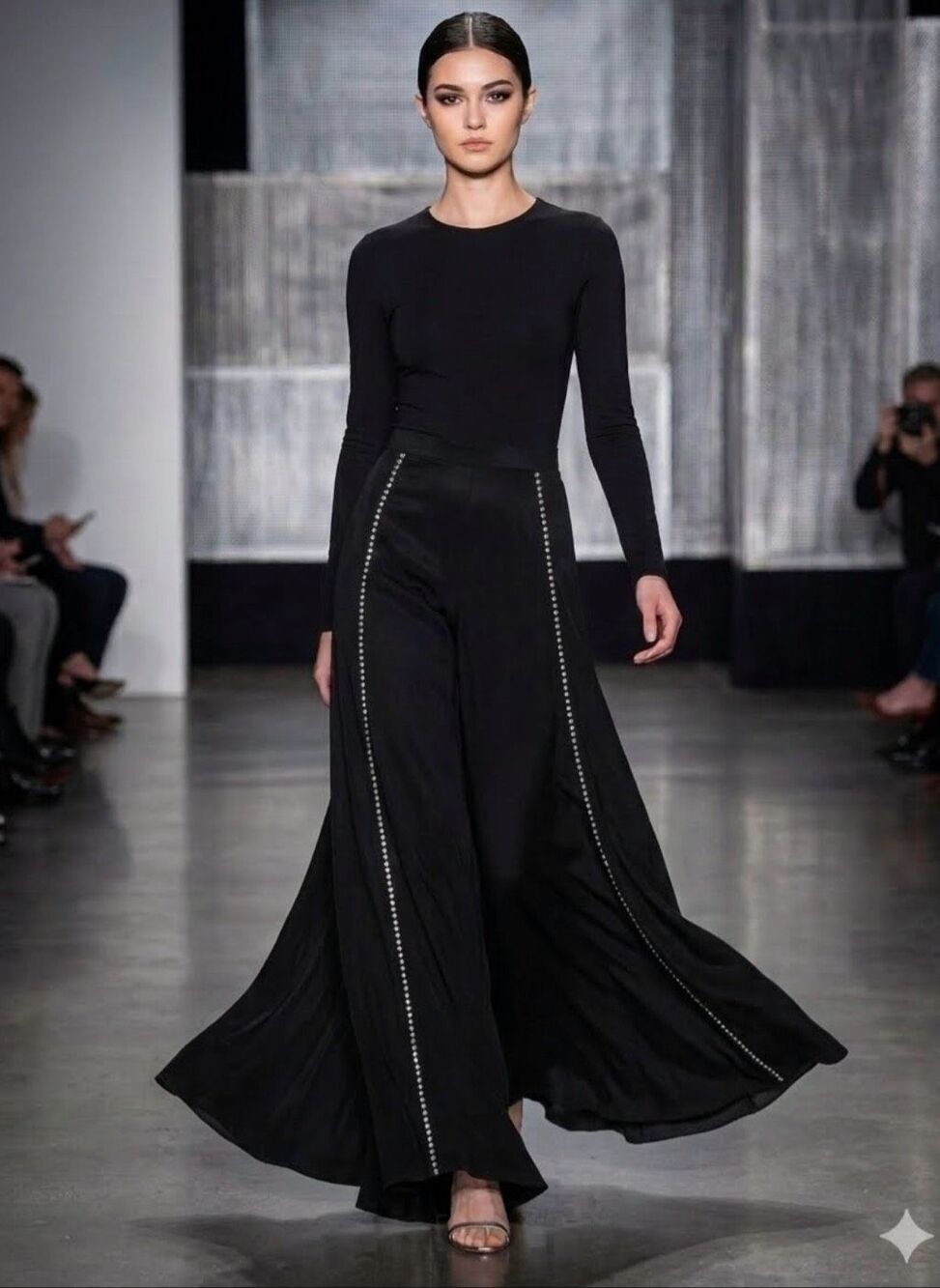 Rhinestone embellished wide leg pants